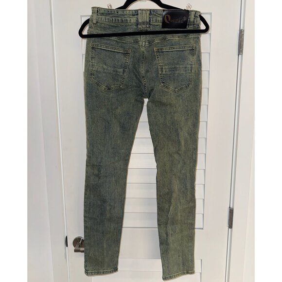 Qualified Denim Mens Distressed Skinny Jeans (Green Glow on Denim, Size 30) - Picture 2 of 3